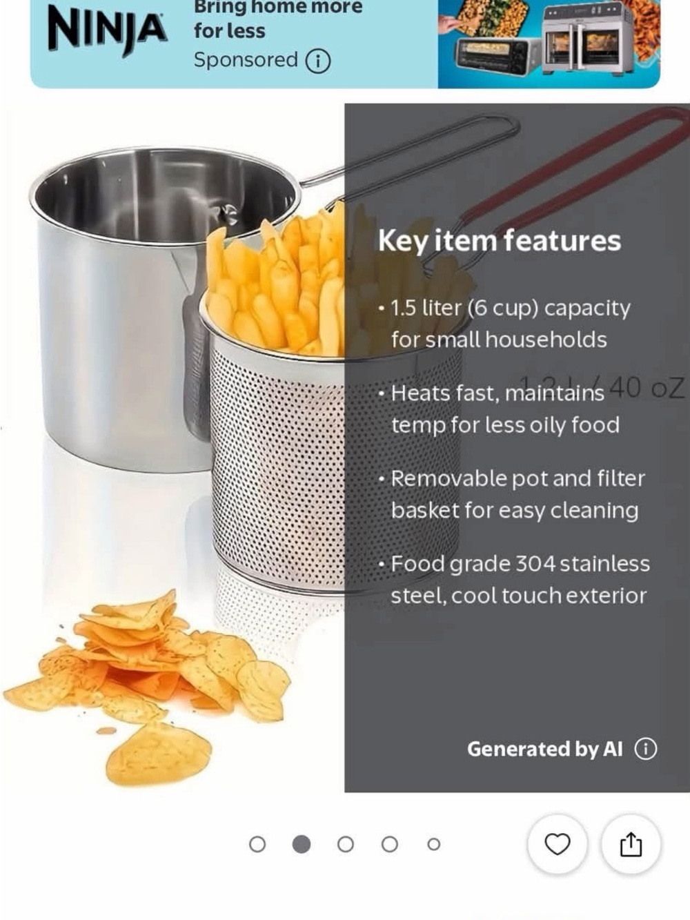 Stainless Steel Deep Fryer Pot with Removable Basket - Silver